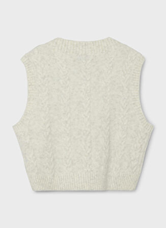 Lmtd V Yaka Normal Düz Krem Kız Çocuk Kazak NLFNOBEL LS CROP KNIT VEST