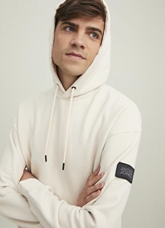 Jack & Jones Kapüşon Yaka Bej Erkek Sweatshırt 12216342_JCOCLASSIC WAFFLE SWEAT HO