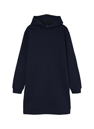 Lmtd Lacivert Kız Çocuk Fermuarlı Uzun Kollu Rahat Düz Elbise NLFOPAL LS SWEAT DRESS W HOOD