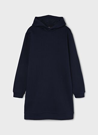 Lmtd Lacivert Kız Çocuk Fermuarlı Uzun Kollu Rahat Düz Elbise NLFOPAL LS SWEAT DRESS W HOOD