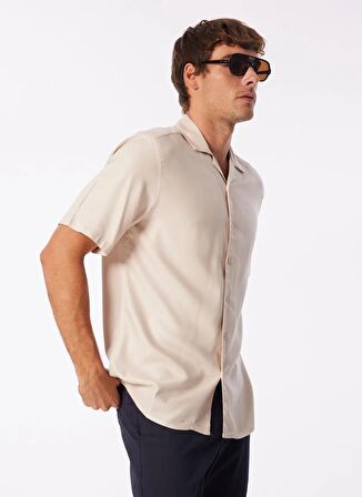 Only & Sons Normal Açık Bej Düz Erkek Gömlek ONSDASH LIFE REG SOLID VISC RES SS