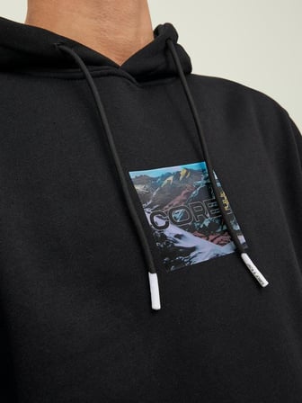 Jack & Jones Kapüşonlu Regular Fit Siyah Erkek Şardonlu Sweatshirt 12216305_JCOHIKING SWEAT HOOD
