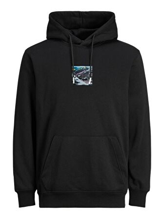 Jack & Jones Kapüşonlu Regular Fit Siyah Erkek Şardonlu Sweatshirt 12216305_JCOHIKING SWEAT HOOD
