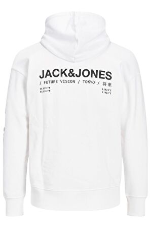 Jack & Jones Erkek Jcomono Vision Kapüşonlu Sweatshirt 63412216286 Beyaz