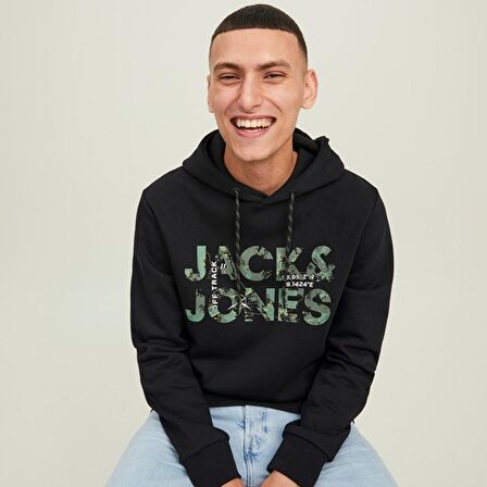Jack & Jones Kapüşon Yaka Siyah Erkek Sweatshırt 12216242_JCOTECH LOGO SWEAT HOOD