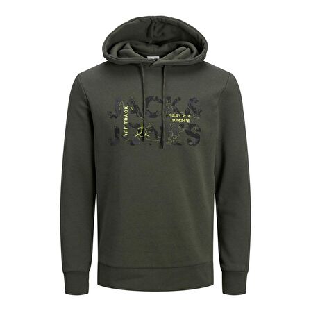 Jack & Jones Kapüşonlu Regular Fit Koyu Yeşil Erkek Şardonlu Sweatshirt 12216242_JCOTECH LOGO SWEAT HOOD