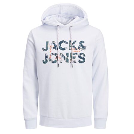 Jack & Jones Kapüşonlu Regular Fit Beyaz Erkek Şardonlu Sweatshirt 12216242_JCOTECH LOGO SWEAT HOOD