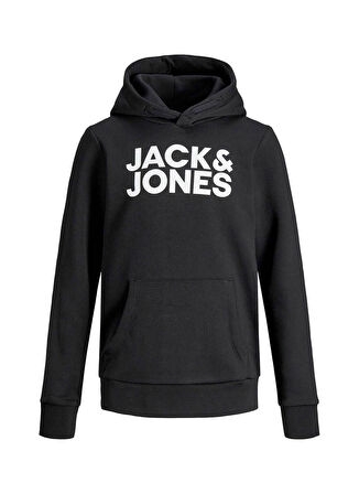 Jack & Jones Baskılı Erkek Genç  Siyah Sweatshırt JJECORP LOGO SWEAT HOOD NOOS JNR