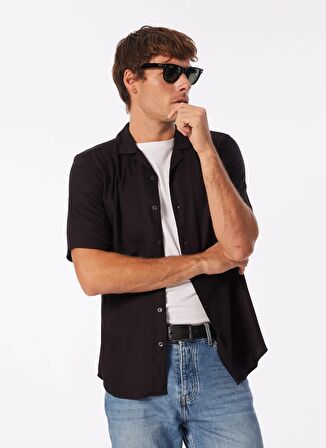 Only & Sons Normal Siyah Düz Erkek Gömlek ONSDASH LIFE REG SOLID VISC RES SS