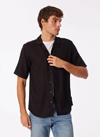 Only & Sons Normal Siyah Düz Erkek Gömlek ONSDASH LIFE REG SOLID VISC RES SS
