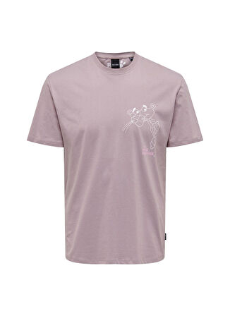 Only & Sons O Yaka Baskılı Açık Mor Erkek T-Shirt 22025296_ONSPINK PANTHER REG SS TEE