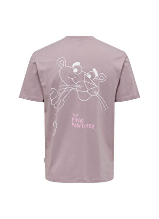 Only & Sons O Yaka Baskılı Açık Mor Erkek T-Shirt 22025296_ONSPINK PANTHER REG SS TEE