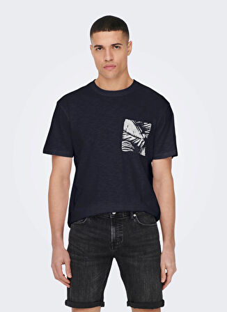 Only & Sons O Yaka Düz Lacivert Erkek T-Shirt 22025286_ONSPERRY LIFE REG LEAF SS