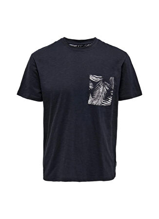 Only & Sons O Yaka Düz Lacivert Erkek T-Shirt 22025286_ONSPERRY LIFE REG LEAF SS