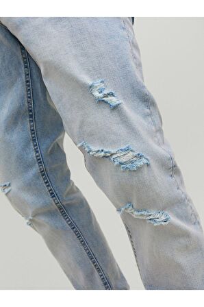 Jack & Jones Erkek Glenn Dar Kesim Yırtık Kot Pantolon - 12223504