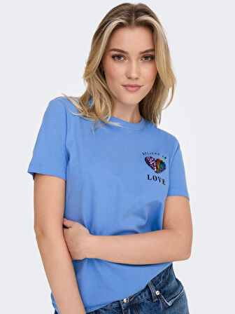Only O Yaka Baskılı Lavanta Kadın T-Shirt 15286647