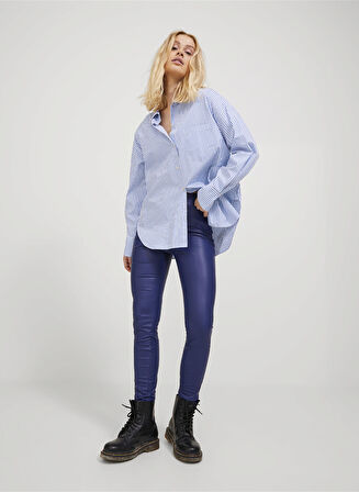 JJXX Bol Kesim Gömlek Yaka Düz Lacivert Kadın Gömlek JXJAMIE LS RELAXED POPLIN SHIRT WVN
