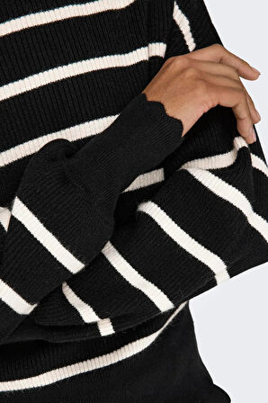 Only Kadın Onlıbı Balon Kol Bisiklet Yaka Örme Kazak 15279935 Siyah