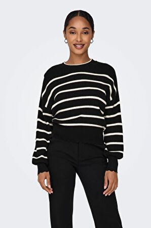 Only Kadın Onlıbı Balon Kol Bisiklet Yaka Örme Kazak 15279935 Siyah