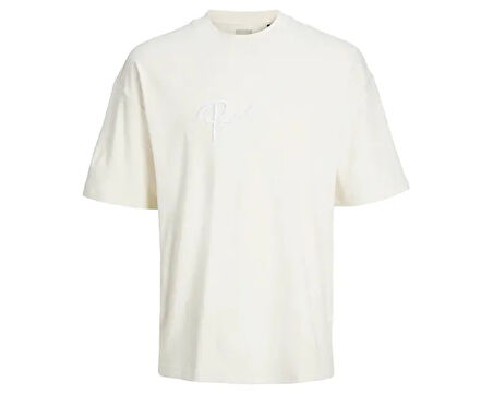 Jack Jones Jprblahugo Branding Ss Tee Crew Neck Erkek Günlük Tişört 12228279-TOFU Krem