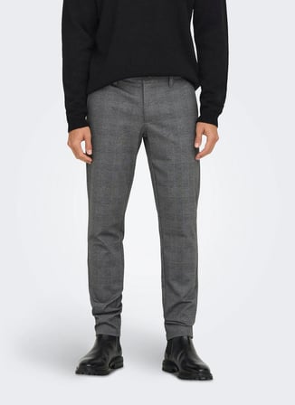 Only & Sons Normal Bel Dar Açık Gri Erkek Chino Pantolon ONSMARK SLIM CHECK PANTS 9887 NOOS