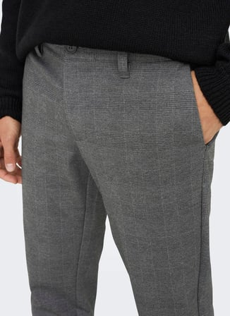 Only & Sons Normal Bel Dar Açık Gri Erkek Chino Pantolon ONSMARK SLIM CHECK PANTS 9887 NOOS