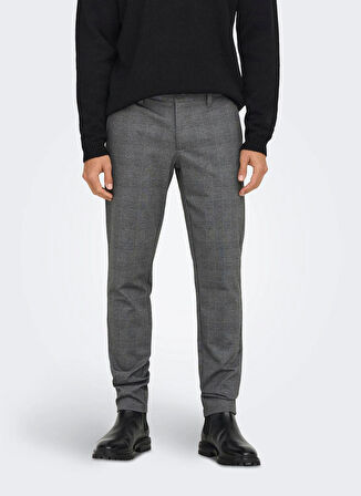Only & Sons Normal Bel Dar Açık Gri Erkek Chino Pantolon ONSMARK SLIM CHECK PANTS 9887 NOOS