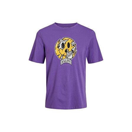 Jack & Jones Bisiklet Yaka Baskılı Mor Erkek T-Shirt 12232656_JORCROWN SKULL TEE SS CREW