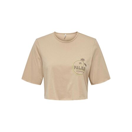 Only Sıfır Yaka Bej Kadın Crop T-shirt 15290663