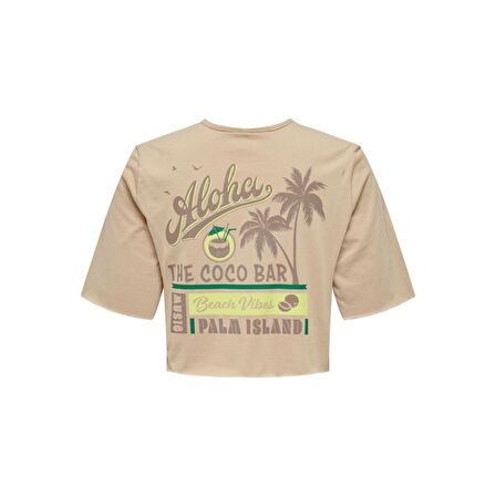 Only Sıfır Yaka Bej Kadın Crop T-shirt 15290663