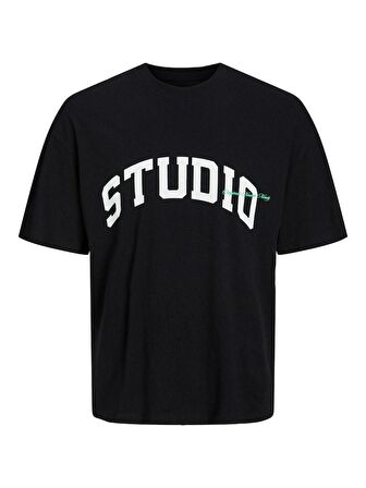 Jack & Jones Bisiklet Yaka Baskılı Siyah Erkek T-Shirt 12227718_JORBRINK STUDIO TEE SS CRE