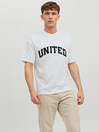 Jack & Jones Bisiklet Yaka Baskılı Beyaz Erkek T-Shirt 12227718_JORBRINK STUDIO TEE SS CRE