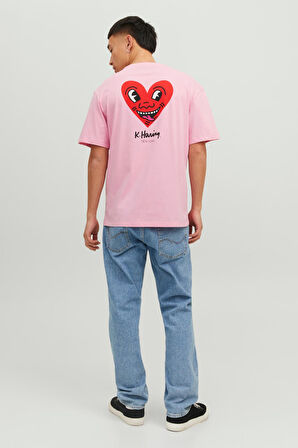 Jack&Jones O Yaka Rahat Kesim Pembe Erkek T-Shirt 12230672