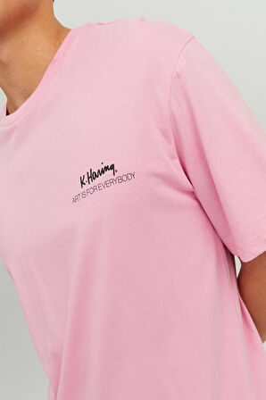 Jack&Jones O Yaka Rahat Kesim Pembe Erkek T-Shirt 12230672