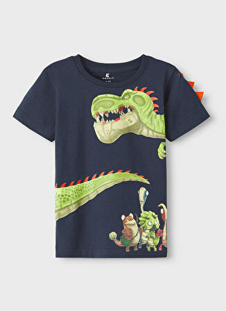 Name İt Lacivert Erkek Bebek Bisiklet Yaka Kısa Kollu Baskılı T-Shirt 13215497