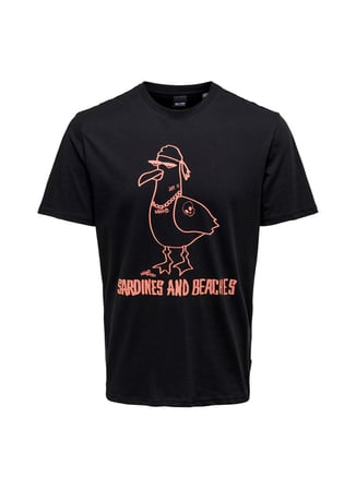 Only & Sons O Yaka Baskılı Siyah Erkek T-Shirt 22026058_ONSAUGUST REG SS TEE