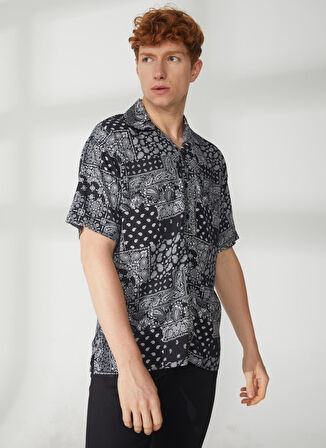 Jack & Jones Gömlek Yaka Siyah Erkek Sweatshırt 12234734_JORPAISLEY RESORT SHIRT SS