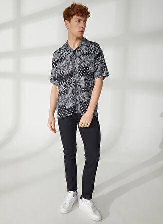 Jack & Jones Gömlek Yaka Siyah Erkek Sweatshırt 12234734_JORPAISLEY RESORT SHIRT SS