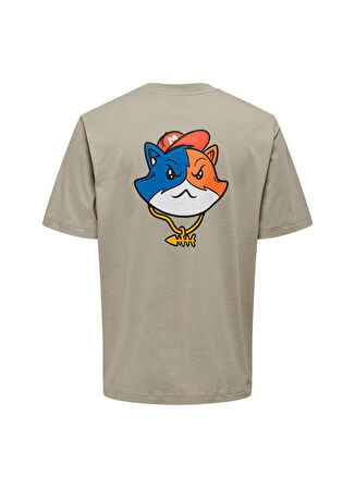 Only & Sons O Yaka Baskılı Açık Haki Erkek T-Shirt 22026037_ONSFORTNITE RLX SS TEE