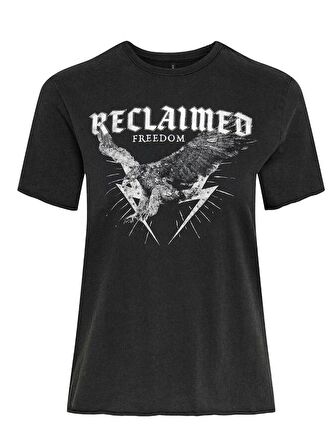 Only Bisiklet Yaka Baskılı Siyah Kadın T-Shirt 15286658