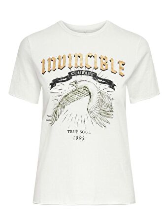 Only Bisiklet Yaka Baskılı Beyaz Kadın T-Shirt 15286658