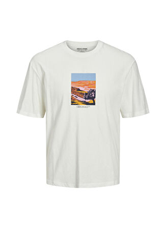 Jack & Jones Bisiklet Yaka Baskılı Krem Erkek T-Shirt 12230734_JORVALLEY SS TEE CREW NECK