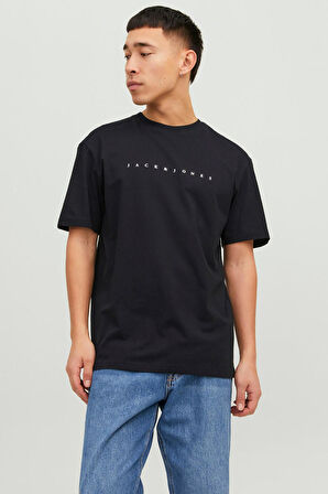 Jack & Jones Erkek Jjestar Bisiklet Yaka Baskılı T-Shirt 12234746 Siyah