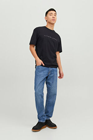 Jack & Jones Erkek Jjestar Bisiklet Yaka Baskılı T-Shirt 12234746 Siyah