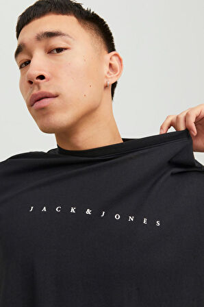 Jack & Jones Erkek Jjestar Bisiklet Yaka Baskılı T-Shirt 12234746 Siyah