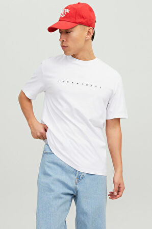 Jack & Jones Erkek Jjestar Bisiklet Yaka Baskılı T-Shirt 12234746 Beyaz