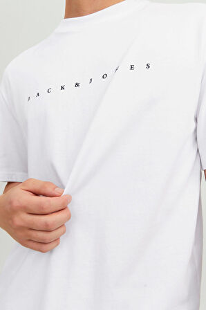 Jack & Jones Erkek Jjestar Bisiklet Yaka Baskılı T-Shirt 12234746 Beyaz