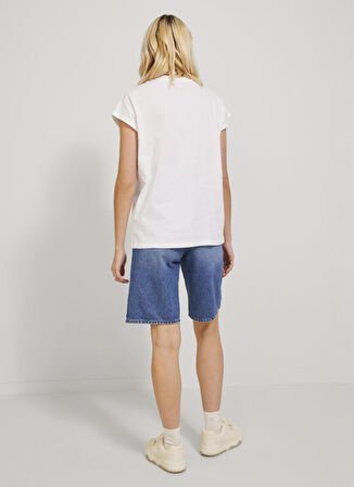 JJXX Bisiklet Yaka Baskılı Ekru Kadın T-Shirt 12234665