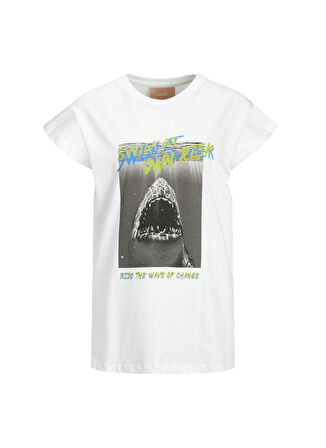 JJXX Bisiklet Yaka Baskılı Ekru Kadın T-Shirt 12234665