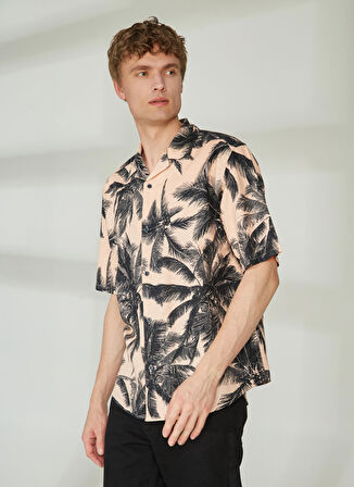 Only & Sons Rahat Açık Turuncu Desenli Erkek Gömlek ONSTIE RLX CTN LINEN PALM SS SHIRT